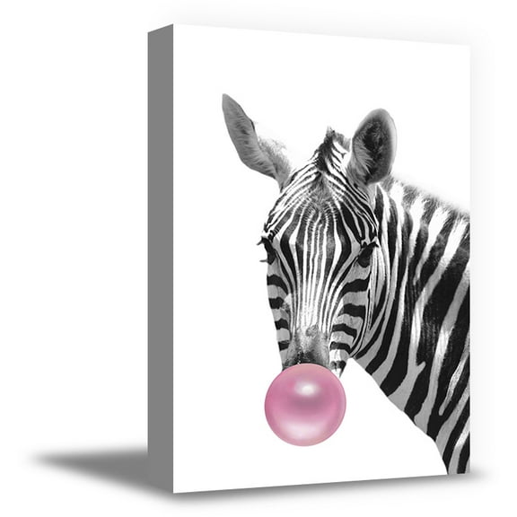 Awkward Styles Zebra Blowing Pink Bubble Gum Kids Room Animal Canvas Wall Art Nursery Room Digital Collage for Nursery Room Decor Lovely Zebra Poster Kids Room Artwork Pink Gum Animal Printed Art