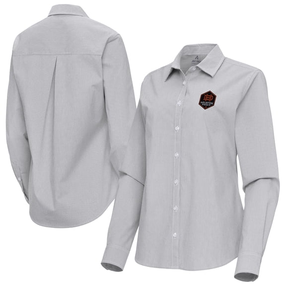 Women's Antigua Gray Houston Dynamo FC Porter Woven Tri-Blend Long Sleeve Button-Up Shirt
