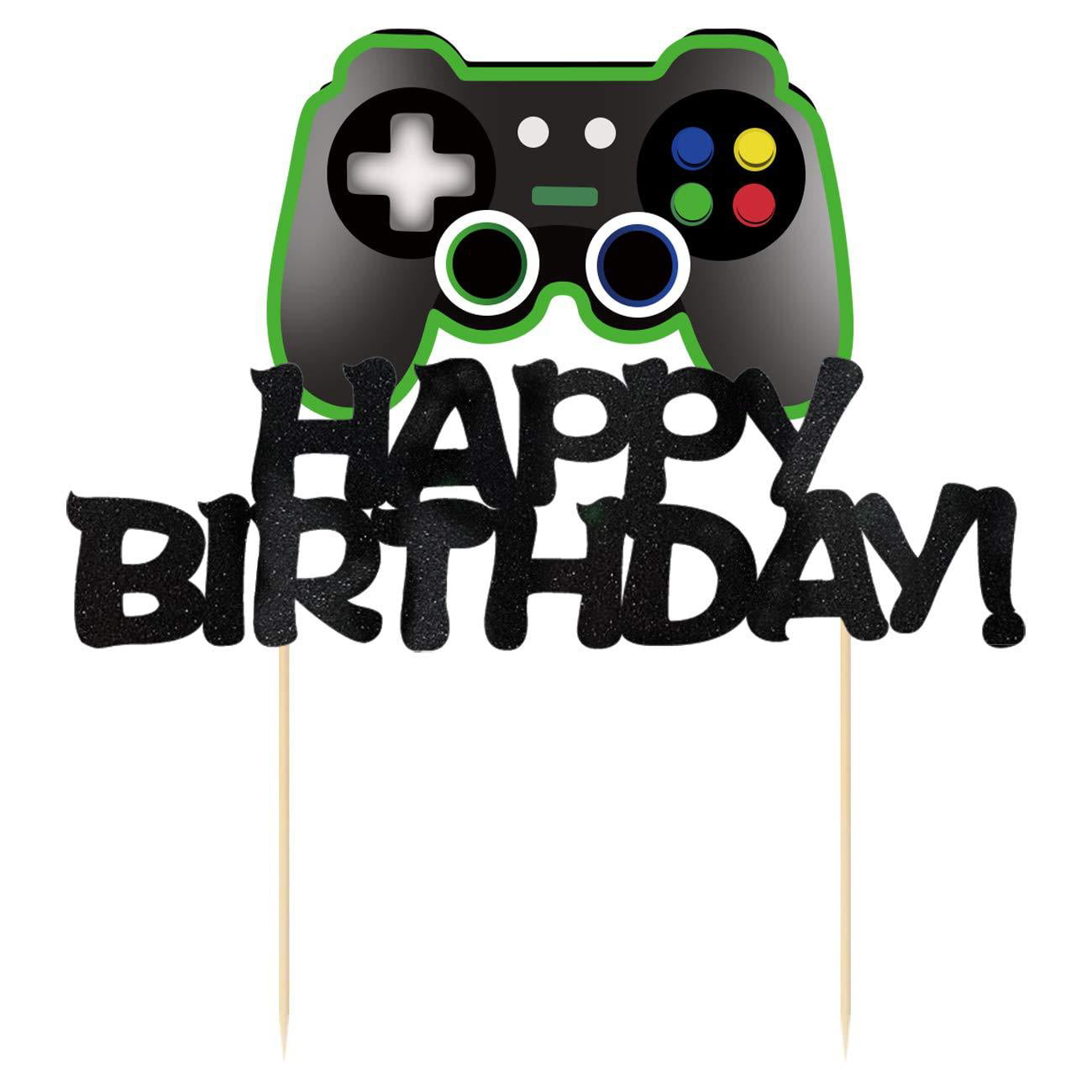 Video Game Cake Toppers Game Controllers Happy Birthday Cake Decorations Picks for Kids Gaming Themed Birthday Party 