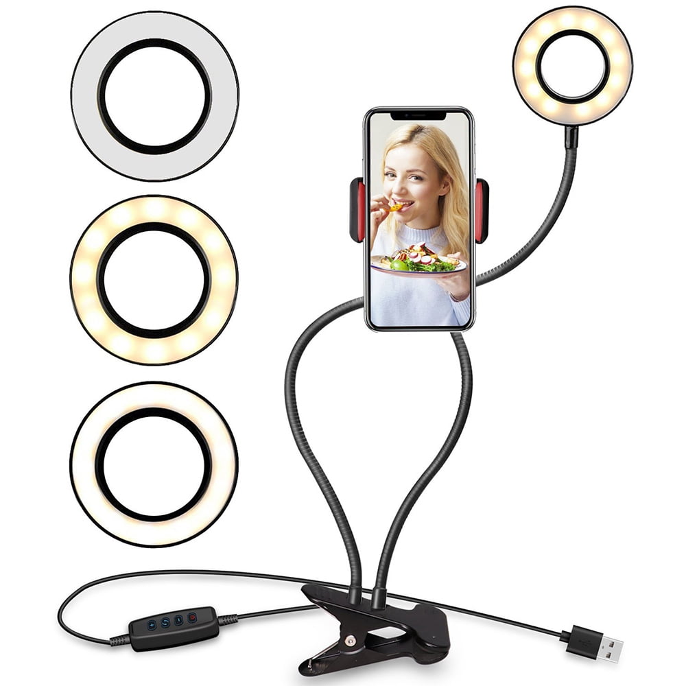 Primo Multimedia Production Phone Selfie Stand for Live Stream LED Lighting with Flexible Arms Compatible with iPhone 8 7 6 Plus X 11 Max Pro Android 