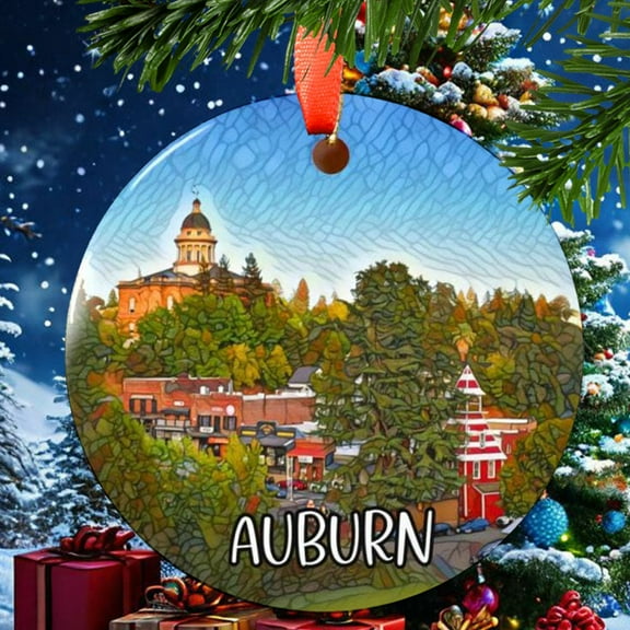 Auburn California Christmas Ornament, Ceramic, Acrylic - Travel Souvenir, Tree Hanging, Vacation Keepsake 2025, Gift for Adventurers, Collector’s Piece