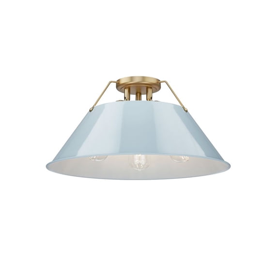3306-3FM BCB-DB-Golden Lighting-Orwell - 3 Light Flush Mount-9.25 Inches Tall and 18.75 Inches Wide-Brushed Champagne Bronze Finish-Dusky Blue Shade