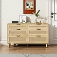 thumbnail image 2 of Jopath Large Wood Chset Of Drawers,51" Rattan Dresser With Drawers, 6 Drawer Dresser For Bedroom, Clothes Storage Cabinet For Bedroom, Metal Handle&Wood Legs For Hallway, Living Room, Bedroom,Natural, 2 of 10