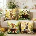 thumbnail image 1 of Juego de 4 fundas de almohada de Pascua | Fundas de cojín decorativas de 45 x 45 cm con estampados de conejos y huevos para sofá, decoración del hogar, 1 of 6