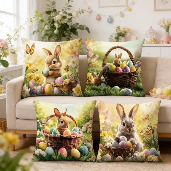 Covers Clearance! YZEGDCH Easter Rabbit Pillow Covers 18x18 Inch Spring Cushion Case Decoration for Home Bedroom Couch Sofa Decor Easter Gift
