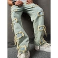 thumbnail image 4 of LMLYSoH Men Jeans, Vintage Frayed Patchwork Loose Casual Jeans Trousers Streetwear for Daily, 4 of 9