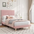 thumbnail image 1 of Twin Size Bed Frame, Adjustable Height Headboard, Velvet Upholstered Platform Bed Frame, No Box Spring Needed, Easy Assembly, Pink, 1 of 7