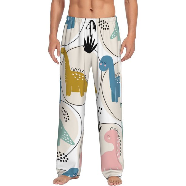 Balery Cute Dinosaurs Pantalones de pijama para hombre, pijama ultraligero, pantalón de descanso-3X-Large