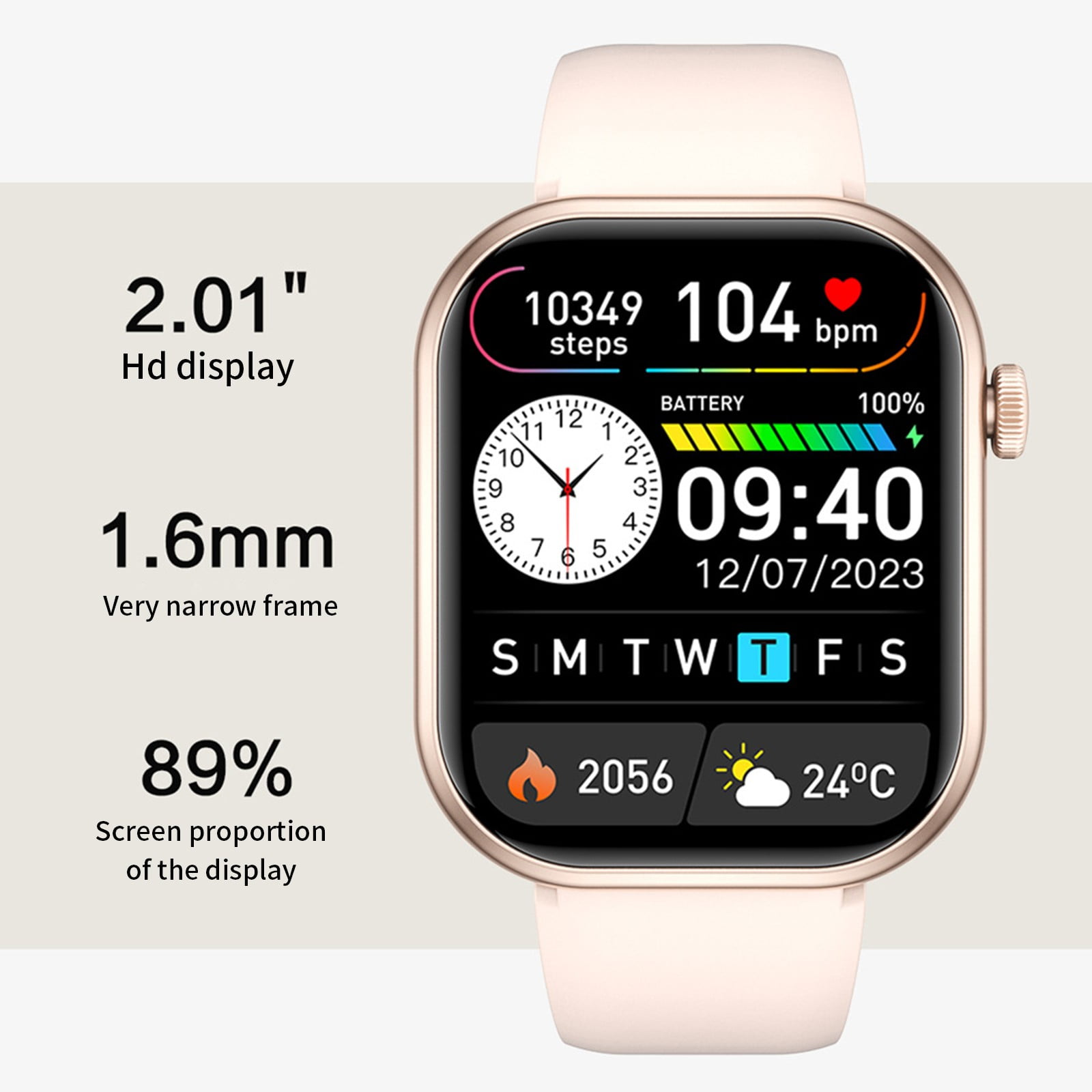 SPOORYYO Smartwatch with 2.01-Inch HD Screen, Bluetooth Calls, IP67 Waterproof, Multiple Sports Modes, Long Battery Life, Sedentary Reminder, and Message Notifications