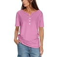 thumbnail image 2 of Vmvidoty Blouses for Women Dressy Casual Solid Color Medium Short Sleeve-Neck Top Pink L, 2 of 6