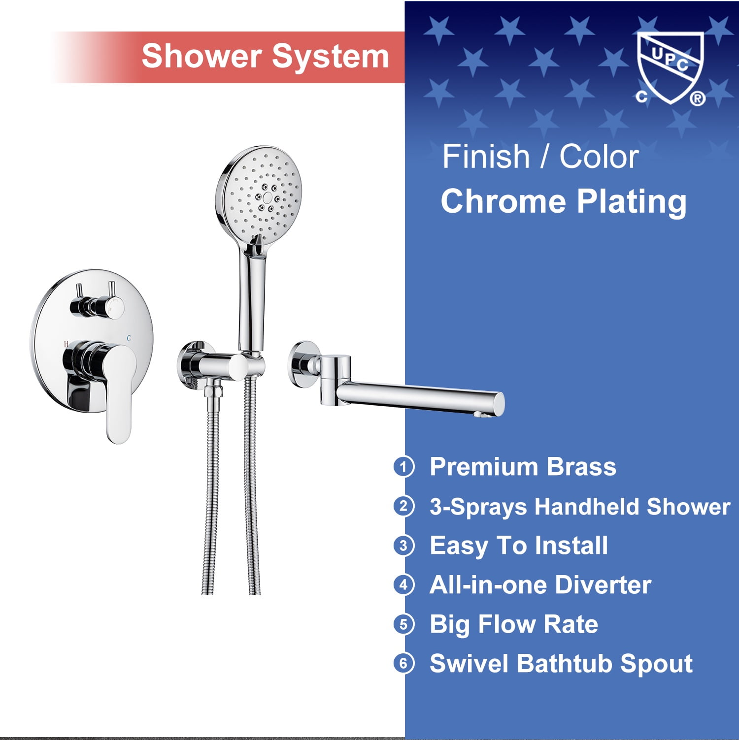 Rainlex One-Handle 1-Spray Setting Polished Chrome Bathtub Shower Faucet