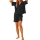 thumbnail image 2 of Conjunto de pijamas para mujer INSPIRE CHIC, camiseta de manga corta con botones y pantalones cortos, ropa casual de descanso, color negro, 2 of 6
