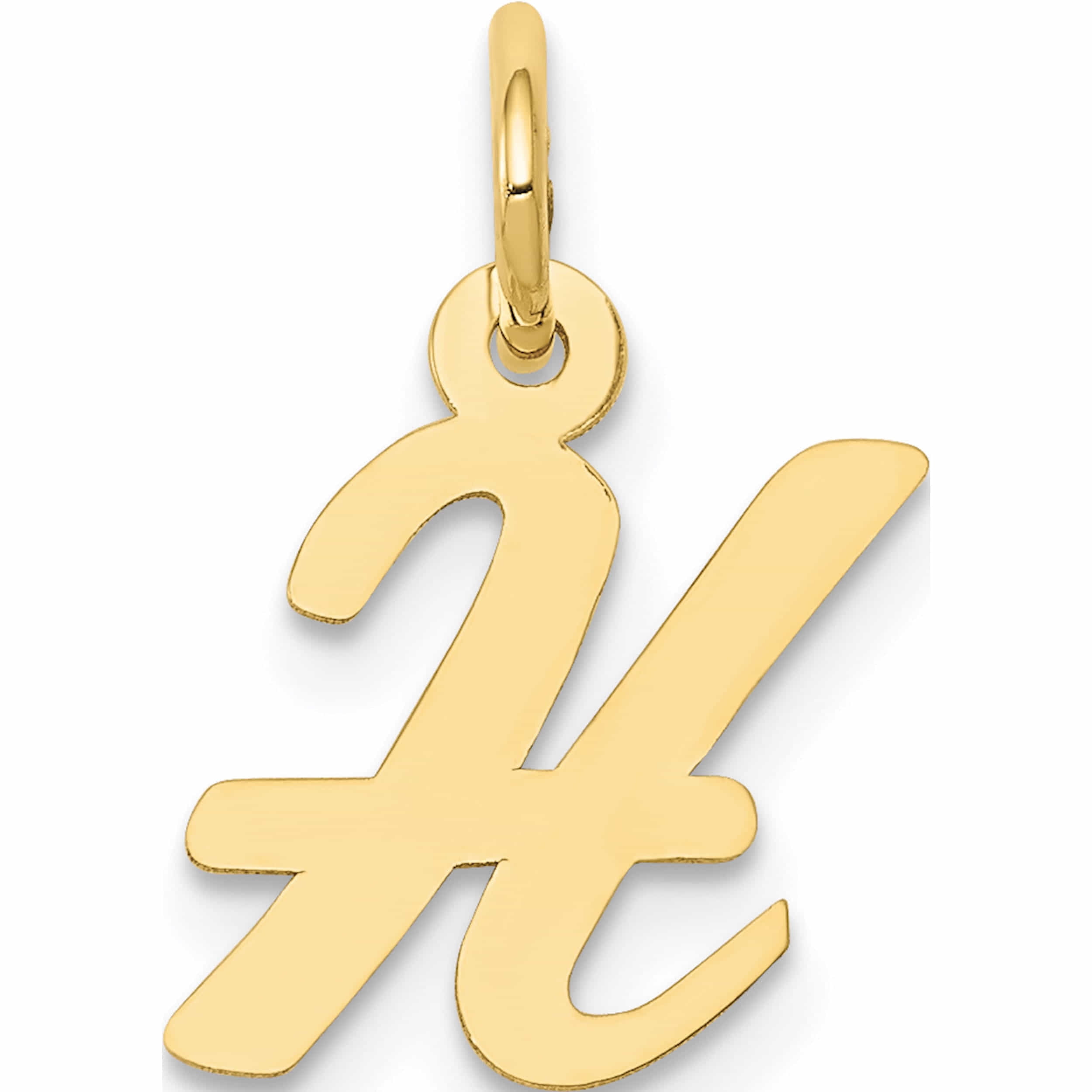 10K Yellow Gold Small Script Initial H Charm (17 X 11) Made In United States -Jewelry By Sweet Pea