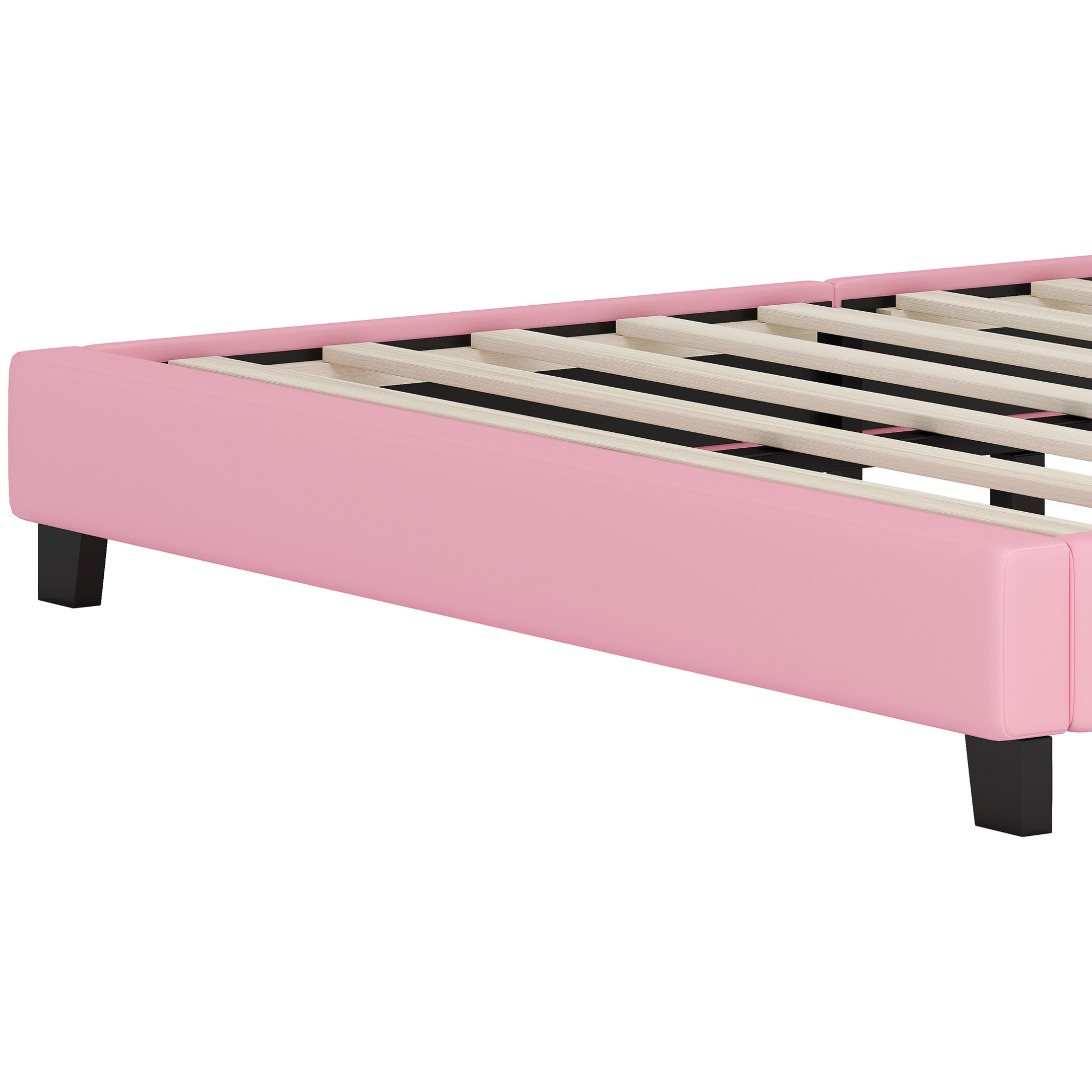 Noble House Full Size Upholstered Princess Bed with Crown Headboard, Fairy-Tale Platform Bed, Cream + Pink