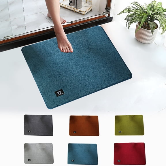Super Absorbent Bathroom Rug Mat | Non-Slip Rubber Back | Machine Washable Polyester | Soft Chenille | 19x26in | Modern Floor Mat for Bath, Shower, Front Door, Kitchen, Laundry | Coffee Gray Blue