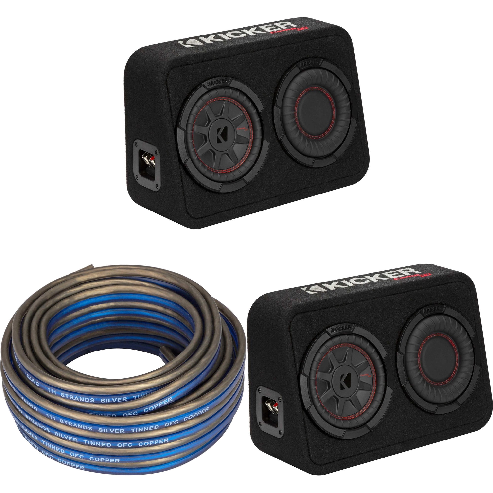 Kicker (2) 48TCWRT672 CompRT 6.75" subwoofer in thin profile enclosure w/ Speaker Wire Bundle