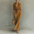 thumbnail image 4 of CharmCyan Long Sleeve Maxi Dress with Button Down Front and Belted Waist Lapel Collar Classic Solid Shirt Dress for Women Light Brown S, 4 of 5