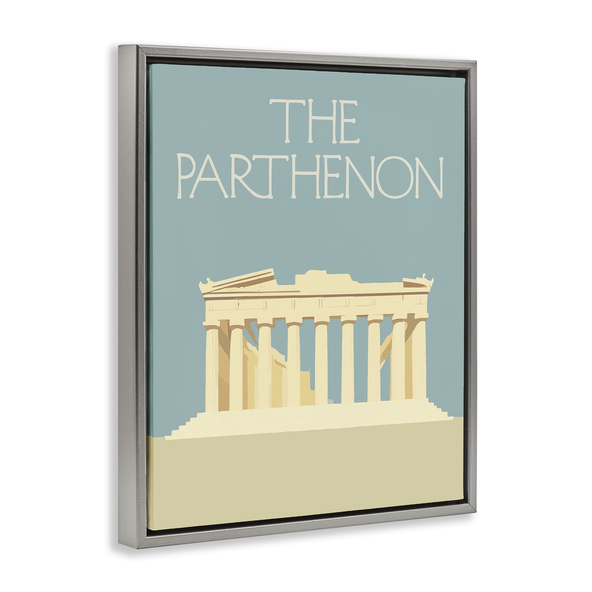 Stupell Industries Parthenon Landmark View Buildings & Architecture Painting Gray Floater Framed Canvas Art Print Wall Art, 17 x 21