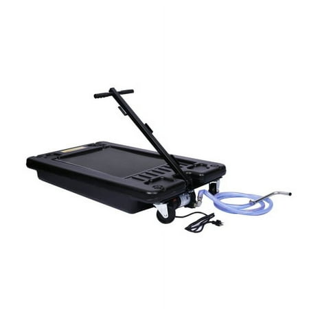 CLEARANCE! 7-Gallon Oil Drain Pan with Electric Pump Low Profile Portable Oil Drainer Truck Oil Pans Dolly with T-Handle & Wheels & 7 ft Hose