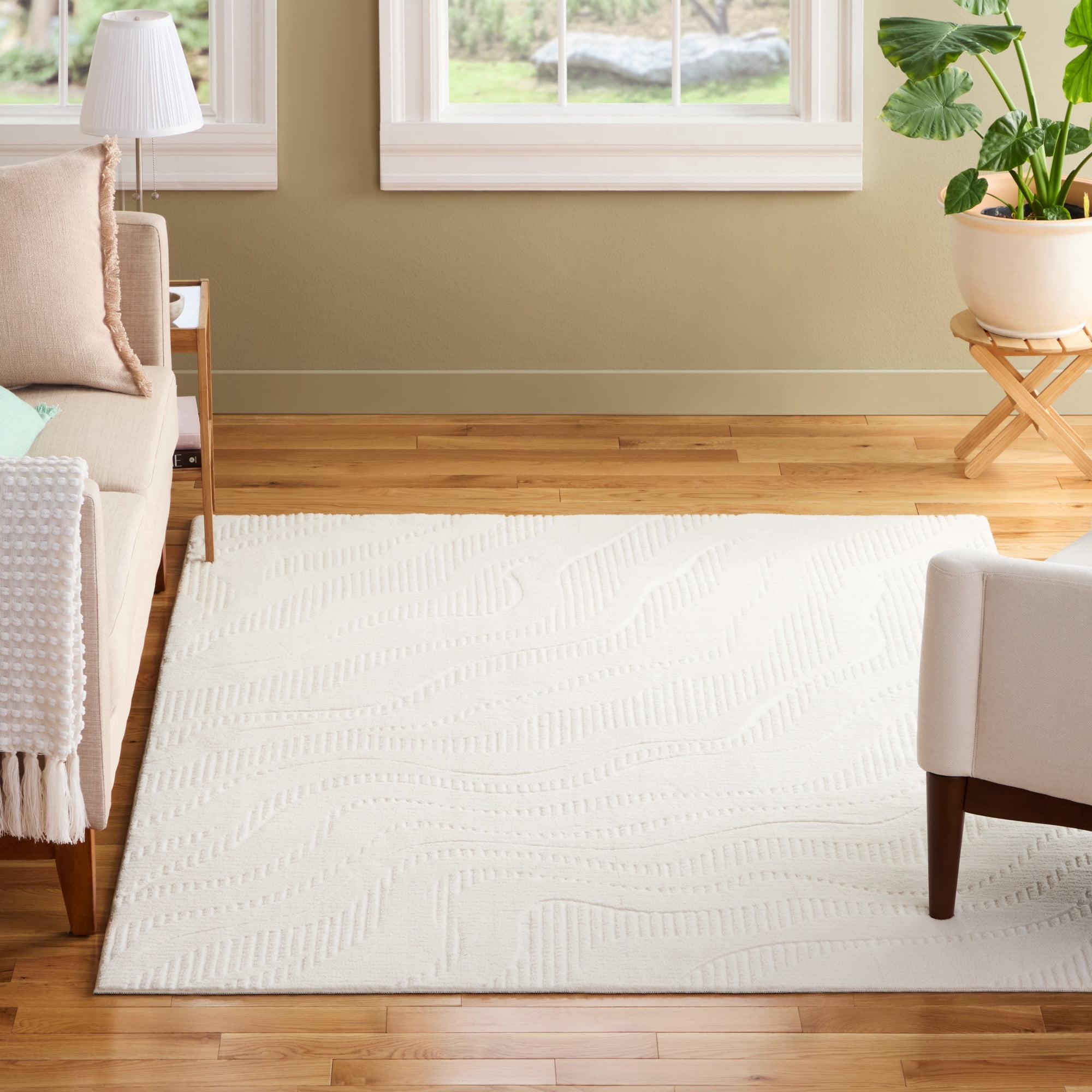 TOWN & COUNTRY EVERYDAY Lane Painterly Wave Soft Felt Everwash®, Machine Washable Area Rug with Non-Slip Backing, Modern Rug, Ivory, 6'6"x9'2"