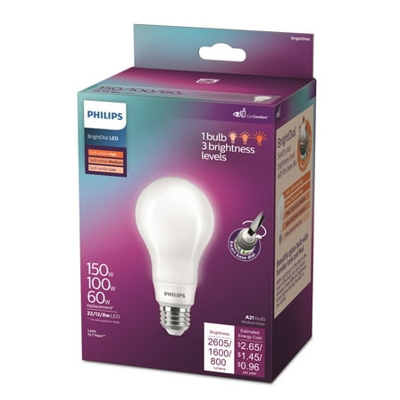 Philips LED 60-100-150-Watt A21 Soft White Light Bulb, Frosted BrightDial, Non-Dimmable, E26 Medium Base (1-Pack)
