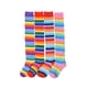 thumbnail image 3 of Guardurnaity Paquete de 2 calcetines a rayas de talla grande hasta el muslo, elásticos, únicos, flexibles, cálidos, fáciles de combinar, Medias rayas negras grises, 3 of 6