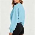 thumbnail image 5 of hoksml Women's Cropped Sweatshirt, V-Neck Balloon Long Sleeve Oversized Pullover Top with Loose Fit, Solid Color Casual Activewear, 5 of 6