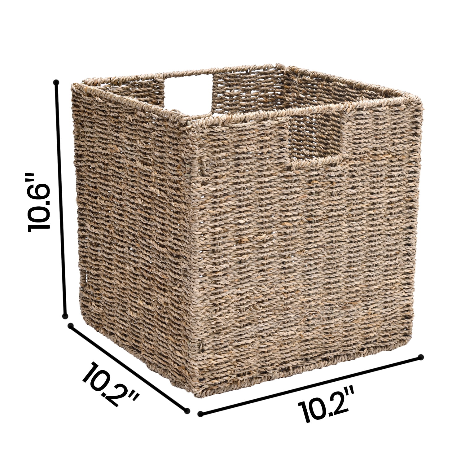 StorageWorks Natural Seagrass Storage Basket, Wicker Woven Storage Baskets with Liners, 2-Pack, Medium, 10.2"x10.2"x10.6