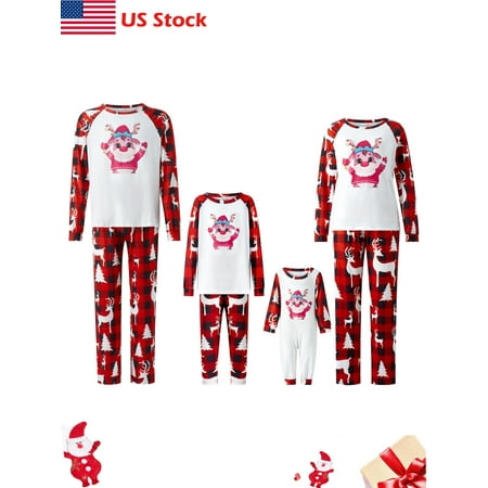 

Sunisery Family Matching Pajamas Sleepwear Elk Plaid Long Sleeve Shirts + Pants Holiday Pjs for Couples Kids Baby