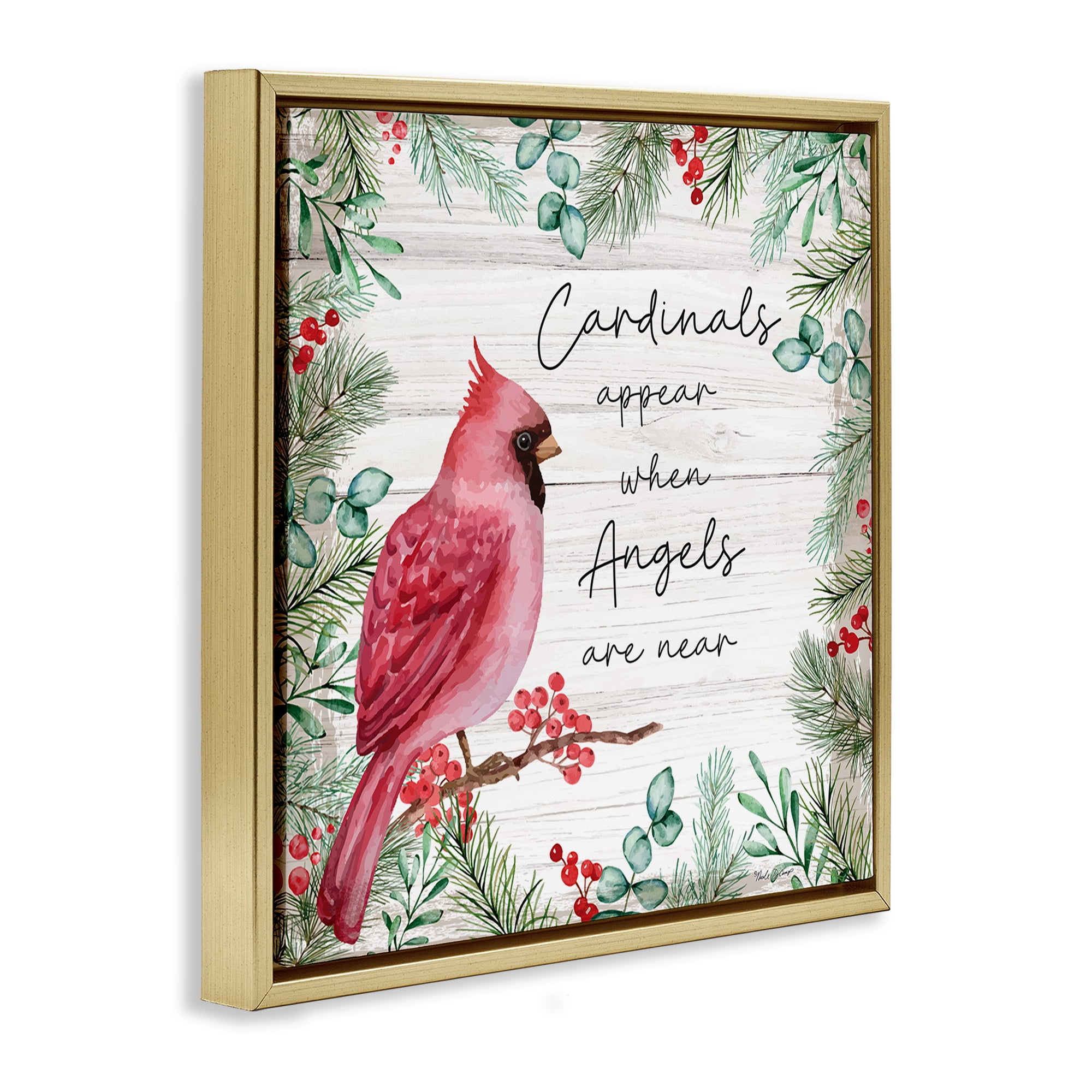 Stupell Industries Cardinals & Angels Phrase Animals & Insects Painting Gold Floater Framed Canvas Art Print Wall Art, 25 x 25