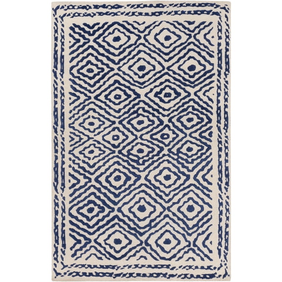 Hauteloom Amesbury Wool Living Room, Bedroom Area Rug - Bohemian/Global - Navy, Peach - 2' x 3'