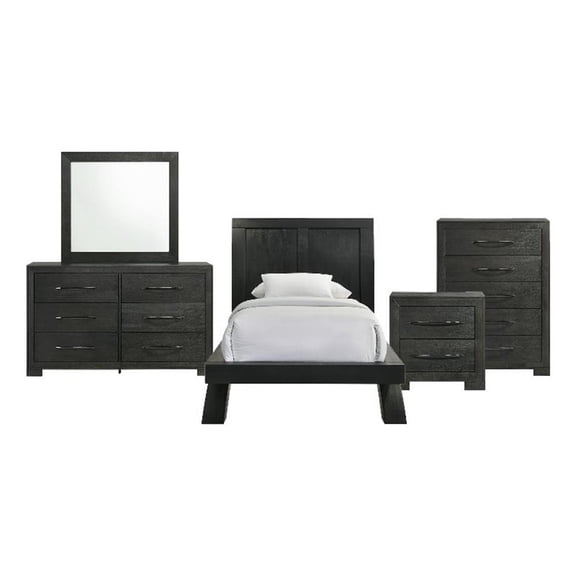 Picket House Furnishings Kenn Twin Panel 5PC Bedroom Set in Black