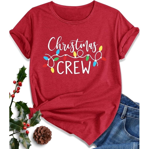 Christmas Shirts for Women Family Santa Graphic T Shirts Short Sleeve Funny Xmas Holiday Print Tee Tops