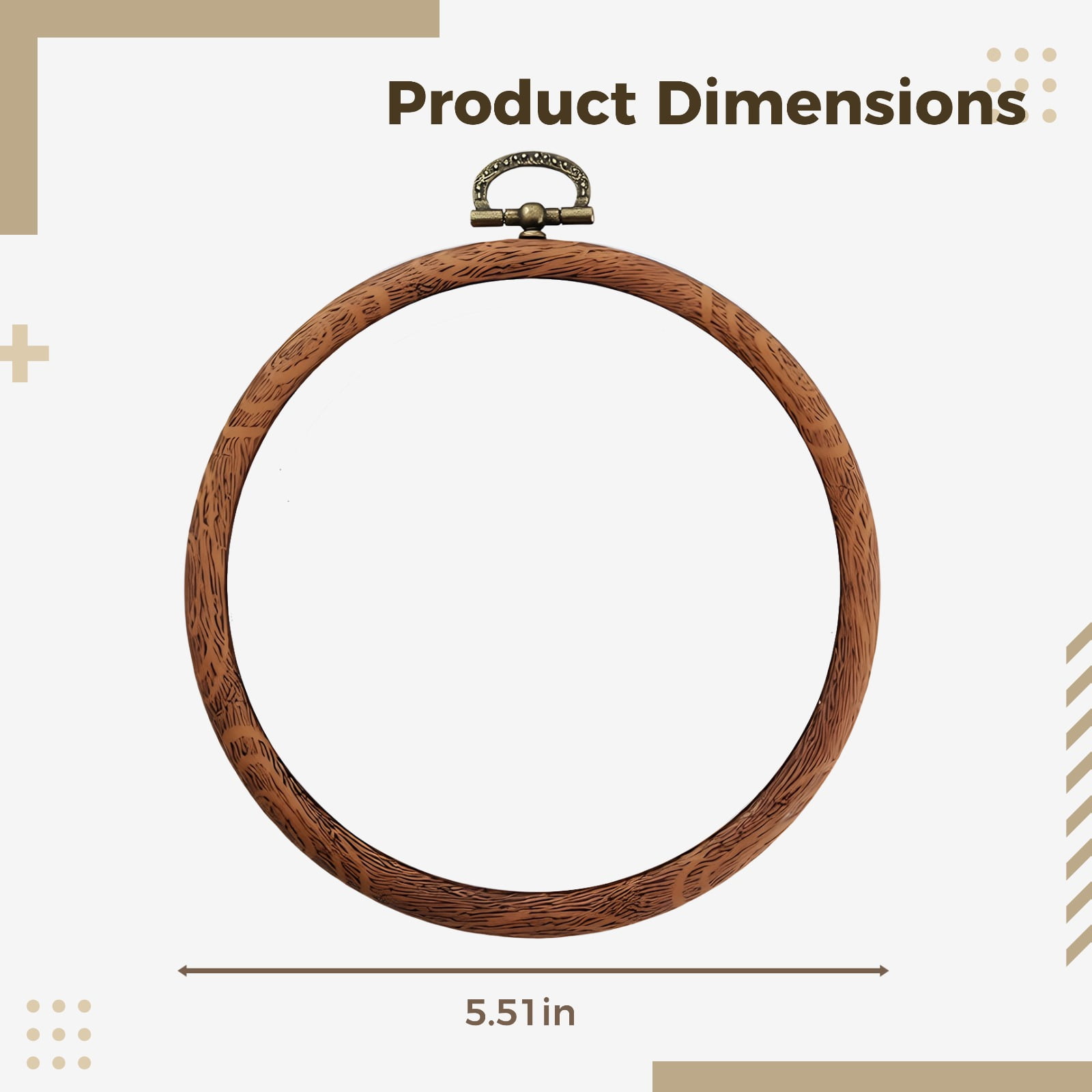 12 Pcs DIY Embroidery Hoops, 5.5 in / 14 cm Plastic Embroidery Frame Set for Cross Stitch and Needlecraft Projects, Brown Round Circle Bulk Embroidery Hoops with Hanging Ring