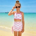 thumbnail image 2 of vigerkar Girls 3 Piece Swimsuits Bathing Suit Cute Ruffle Bow Print Bikini Set with Skirt Kids Swimwear Size 8-12 Years (Watermelon Red, 10Y), 2 of 7