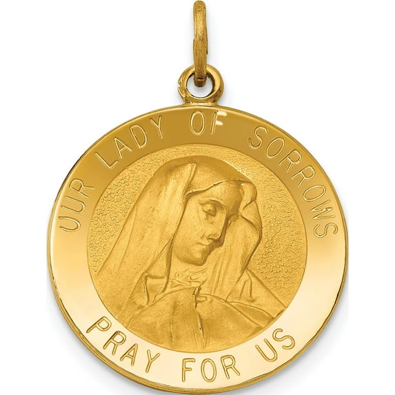 14K Yellow Gold Our Lady Of Sorrows Medal Pendant (24.5 X 19) Made In United States d3759