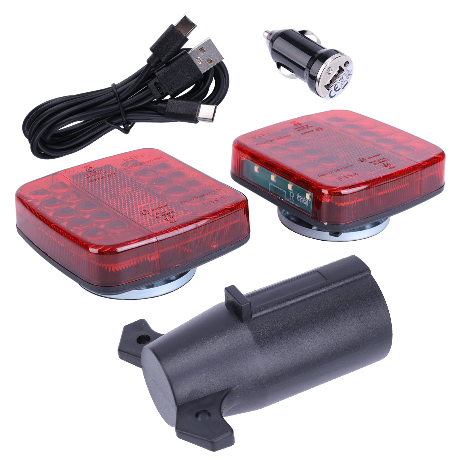HUOEPU Wireless Trailer Lights with Magnetic Mount 2pcs IP65 Waterproof LED Stop Turn Tail Lights 5 Functions 10-Hour Battery 2.4GHz Signal for Truck RV Boat Trailer