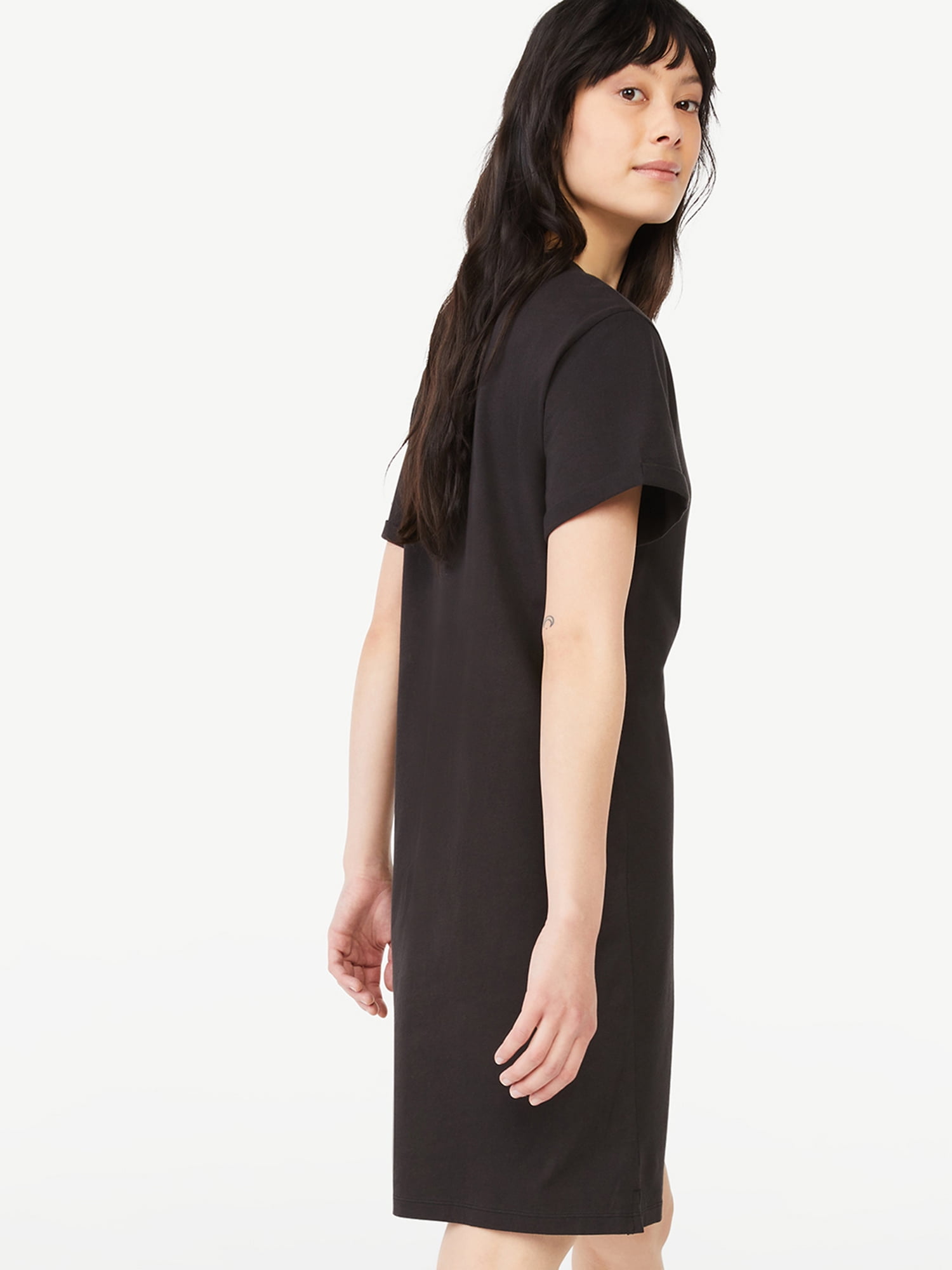 Free Assembly Women's Short Sleeve T-Shirt Dress with Cuffed Sleeves