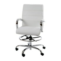 Flash Furniture Whitney Mid-Back Swivel LeatherSoft Drafting Chair with Foot Ring, White