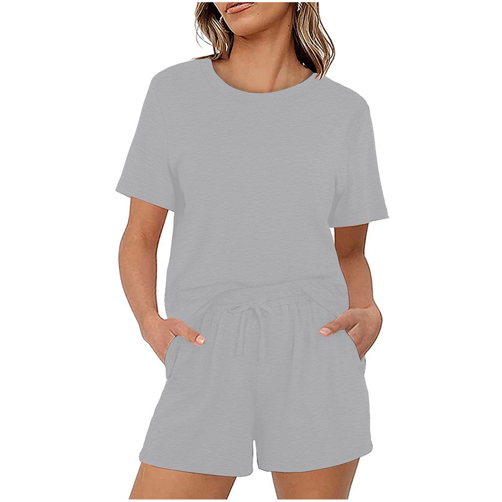 Women's Summer Casual Pajamas Sets Short Sleeve Crewneck