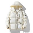 thumbnail image 2 of Brondbend Mens Coats Jackets for Men Hooded Long Sleeved Zipper Pocket Outerwear Solid Color Warm Jacket Loose Fit Vacation Tops Beige, 2 of 7