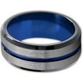 thumbnail image 2 of Tungsten Wedding Band Ring 10mm for Men Women Black Blue Center Line Beveled Edge Brushed Lifetime Guarantee, 2 of 4