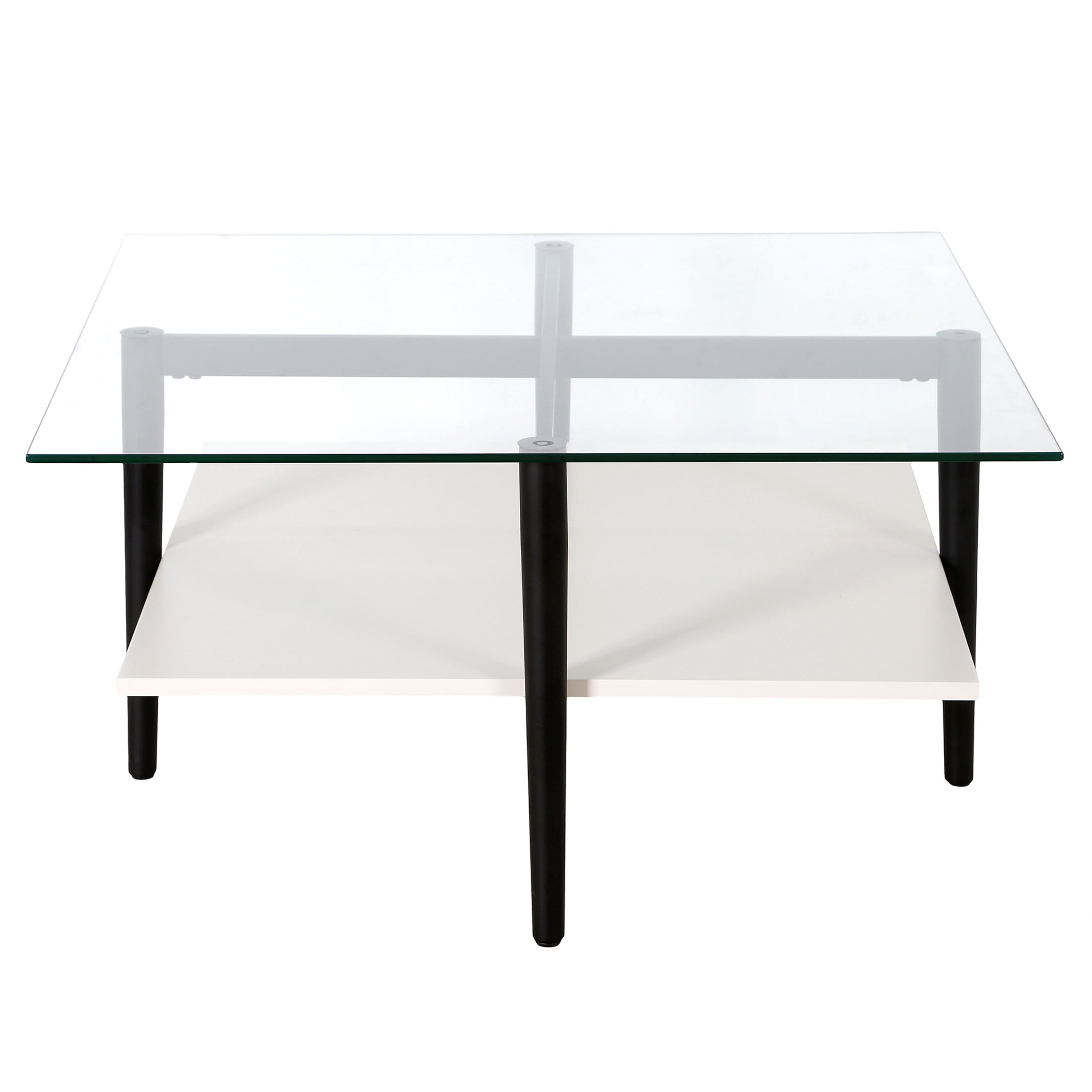 Evelyn&Zoe Otto 32" Wide Square Coffee table with White Lacquer, Blackened Bronze