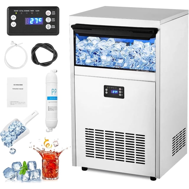 120Lbs/24H Commercial Ice Maker Machine with 45Lbs Storage Bin and Automatic Cleaning Function - Ideal for Home, Bar, Hotel, Restaurant