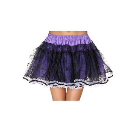 Music Legs 724-PURPLE Purple Spider Web Mesh Ruffle Trim Petticoat, Purple