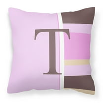 Carolines Treasures CJ1005-TPW1414 Letter T Initial Monogram - Pink Stripes Decorative Canvas Fabric Pillow 14Hx14W
