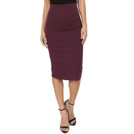 Khaki Pencil Skirt - TheMogan Junior's S~3X Curvy 4 Way Stretchy Ponte Knit Knee Length Midi Pencil Skirt