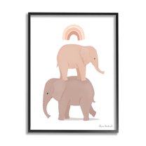 Stupell Industries Two Elephants Standing Under Rainbow Neutral Tones Graphic Art Black Framed Art Print Wall Art, Design by Diane Neukirch