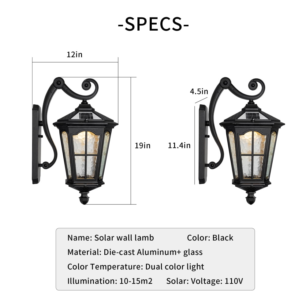 Black Solar Wall Light, Outdoor Amen Style Lamp IP65 Waterproof, 3000K-6000K Adjustable Sconce for Garden Patio Gate Post