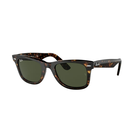 Ray-Ban Men's RB2140F Original Wayfarer Low Bridge Fit Square Sunglasses, Havana/Green, 52 mm